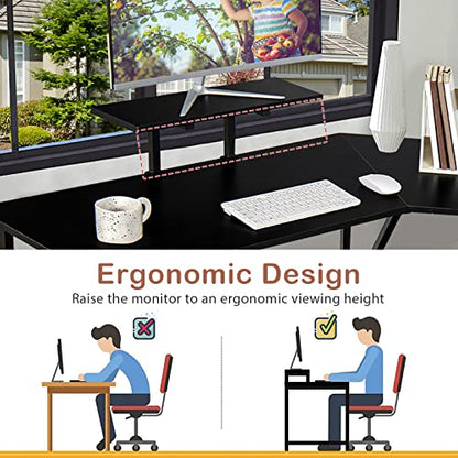 Tangkula L-Shaped Reversible Computer Desk, 2 Person Long Computer Workstation w/Movable Monitor Stand, Large Home Office Corner Desk for Working Writing Gaming (Black) - WoodArtSupply