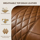 Watson & Whitely Genuine Leather Wall Hugger Power Recliner Chair with Power Headrest, Heating & Cooling, Electric Lay Flat Recliner with Cup Holders & Armrest Storage for Living Room, Saddle Brown