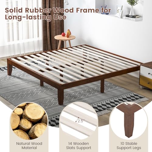 Giantex 14-Inch King Walnut Wood Platform Bed Frame – Minimalist Mattress Foundation with Heavy-Duty Slat Support - WoodArtSupply