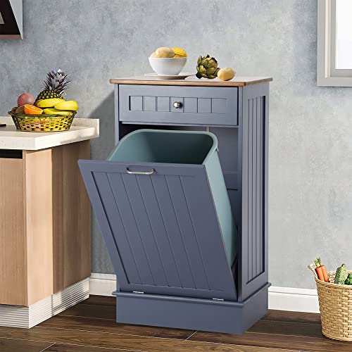 LOUVIXA Tilt Out Trash Can Cabinet, Blue, 10 Gallon Capacity, Wood Material, Dimensions 20.4"L x 13.5"W x 35.4"H - WoodArtSupply