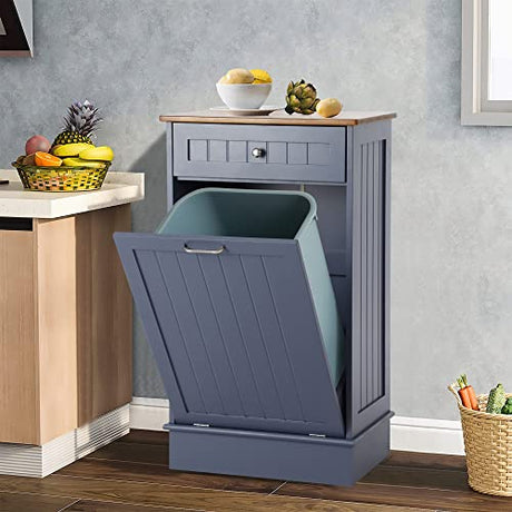 LOUVIXA Tilt Out Trash Can Cabinet, Blue, 10 Gallon Capacity, Wood Material, Dimensions 20.4"L x 13.5"W x 35.4"H LOUVIXA