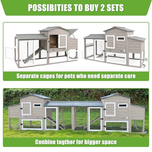 Chicken Coop with Wheels, Backyard Wooden Hen House Outdoor for 1-3 Chickens, 2 Story Poultry Cage Chicken Coop and Run, Nesting Box, Pull Out Trays, for Small Animals Rabbit Duck (Grey) - WoodArtSupply