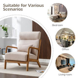 INZOY Mid Century Modern Accent Chair with High Back, Upholstered Living Room Chairs with Waist Cushion, Wood Frame Reading Armchair for Bedroom Sunroom, Beige INZOY