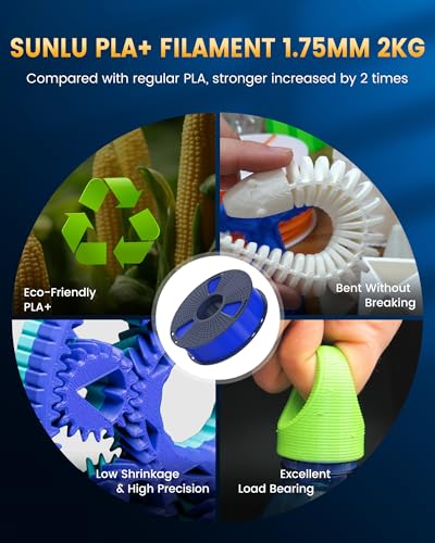SUNLU PLA+2.0 3D Printer Filament, Upgrade PLA+ Filament 1.75mm, Tougher and Stronger, Neatly Wound PLA Plus Filament, Dimensional Accuracy +/-0.02mm, 1KG Spool(2.2lbs), Black SUNLU
