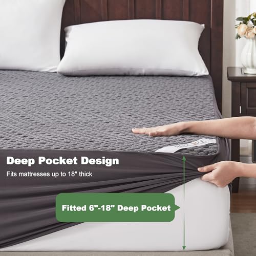 Waterproof Mattress Protector, Full Size Mattress Pad Fitted 6-15" Deep Pocket, 3D Air Fabric Double Bed Mattress Cover Noiseless Washable for College Dorm(Carbon Gray) BEDLORE