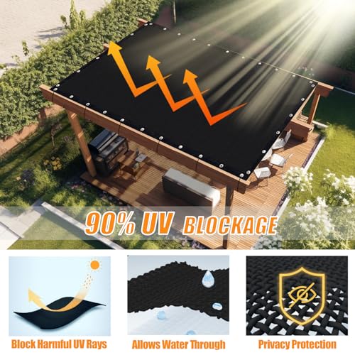 KANAGAWA 90% Sun Shade Cloth 12'X 20' Outdoor Pergola Shade Cover Canopy with Grommets UV Block Privacy Screen for Patio, Backyards, Outdoor, Carport, Garden, Black KANAGAWA