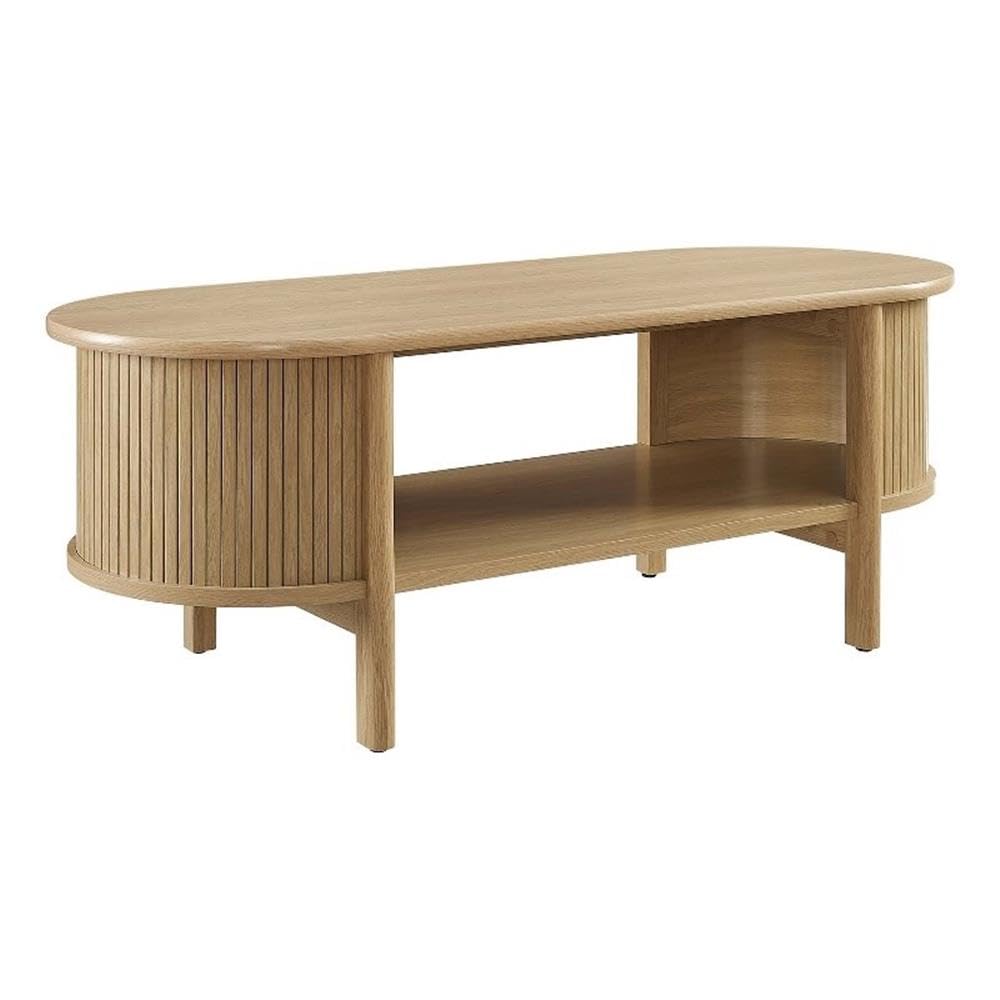 Modway Cadence Oval Coffee Table in [Color] - Mid Century Modern Center Table with Open Storage for Living Room Organization - Wood Grain Fluted Accent Table Modway