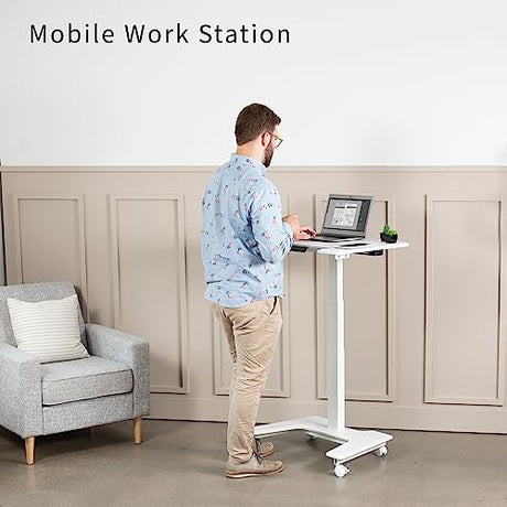 VIVO White Electric Mobile Height Adjustable 36 inch Dual Platform Standing Desk with Wheels, Rolling Small Space Table, Sit Stand Workstation, DESK-V111VTW VIVO