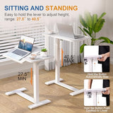 yaaqoo Adjustable Overbed Bedside Table with Hidden Wheels, Pneumatic Tilt Board Rolling Laptop Standing Desk Cart, Mobile Over Bed Sofa Chair Side End Tables, Walnut (White) yaaqoo