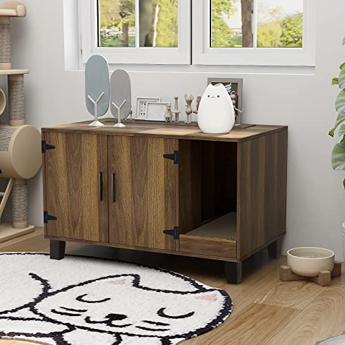 TaoHFE Litter Box Enclosure Cat Litter Box Furniture Hidden With Cat Scratch Pad Decorative Farmhouse Wooden Hidden Litter Box Cat House Litterbox Furniture Cat Box Furniture Litter Box Cabin - WoodArtSupply