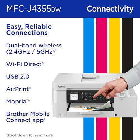 Brother INKvestment 4355 Wireless Color Inkjet All-in-One Printer with 1.8” Color Display and Manual Feed Slot | Includes Refresh Subscription Trial(1) (MFC-J4355DW) Brother