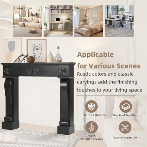 EPICOZY Modern Fireplace Mantel Surround, Decorative Wooden Freestanding Mantel for Electric Fireplace, Waterproof & Anti-Tipping, Premium MDF Mantel with Leg for Living Room, Black EPICOZY