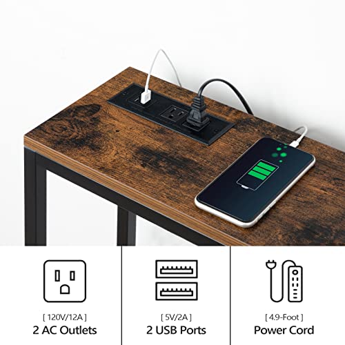 MAHANCRIS 63" Console Table with Power Outlet, Narrow Sofa Table, Industrial Entryway Table with USB Ports, Behind Couch for Entryway, Hallway, Foyer, Living Room, Bedroom, Rustic Brown CTHR16E01Z MAHANCRIS