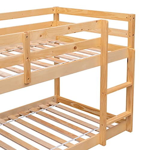 Lostcat Twin Over Twin Solid Wood Bunk Bed Frame with Ladder and Full-Length Guardrail - Easy Assembly in Natural Finish - WoodArtSupply