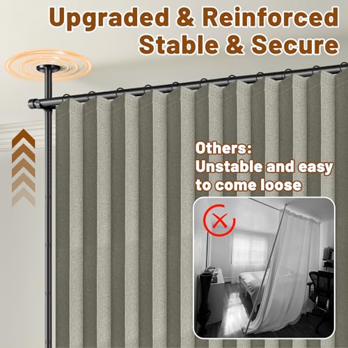 AJAZZ Privacy Curtains for Room Divider with Blackout & Soundproof (Grey, W100 x L84 in, 1 Panel)+ No Drill Curtain Rods(H) 43-120×(W) 35-100 in, Wall Divider for Bedroom/Studio/Office Curtain AJAZZ