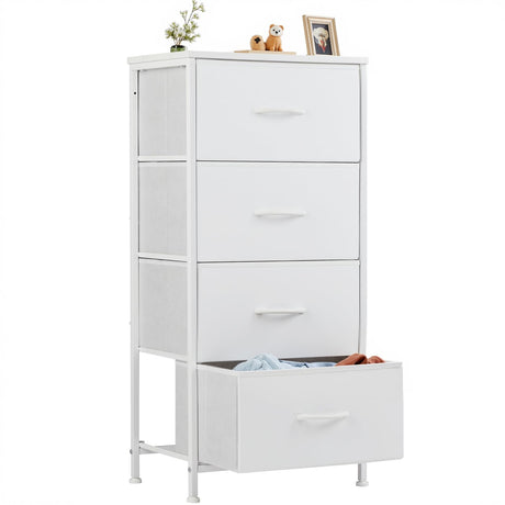 Sweetcrispy Nightstand Small Bedroom Dresser with 4 Fabric Drawers, Bed Side Furniture End Table, Wooden Top Cabinet Night Stand Dresser for Closet, Entryway, Dorm Sweetcrispy