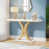 Tribesigns Modern Gold Console Table, 40 inch Narrow Entryway Foyer Table with Geometric Base, Rustic Hallway Accent Table for Living Room, Entrance, White and Gold Tribesigns
