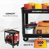 Olympia Tools 2 Shelf Black Rolling Utility Cart - Supports Up to 500 lbs, Comfort Handle - Heavy Duty Carts With Wheels - Great for Warehouse, Olympia Tools