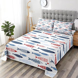 Pamnest King Size Bed Sheet Sets, Summer Blue Fish Soft Microfiber 4 Pcs Bedding Sets for Kids and Adults Bedroom Bed Decor, Cute Sea Red Flat, Fitted Sheet and 2 Pillowcases Pamnest