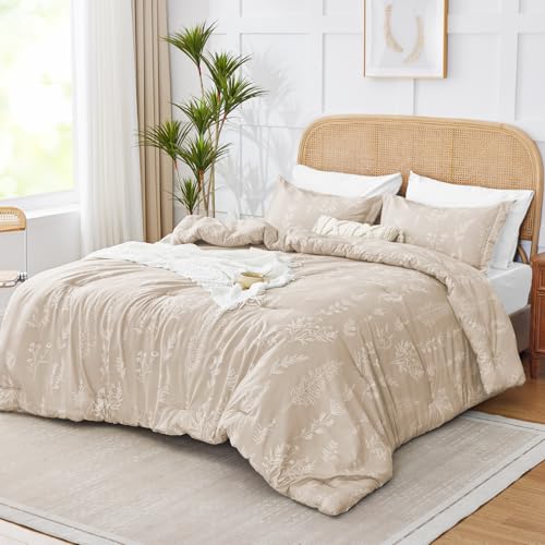 Kozyhvn Twin XL Comforter Set Khaki, Cute Floral Bed in a Bag Twin XL Boho 5 Pieces, Soft Fluffy Bedding Sets with Comforter, Sheets, Pillowcase & Sham, All Season Kozyhvn