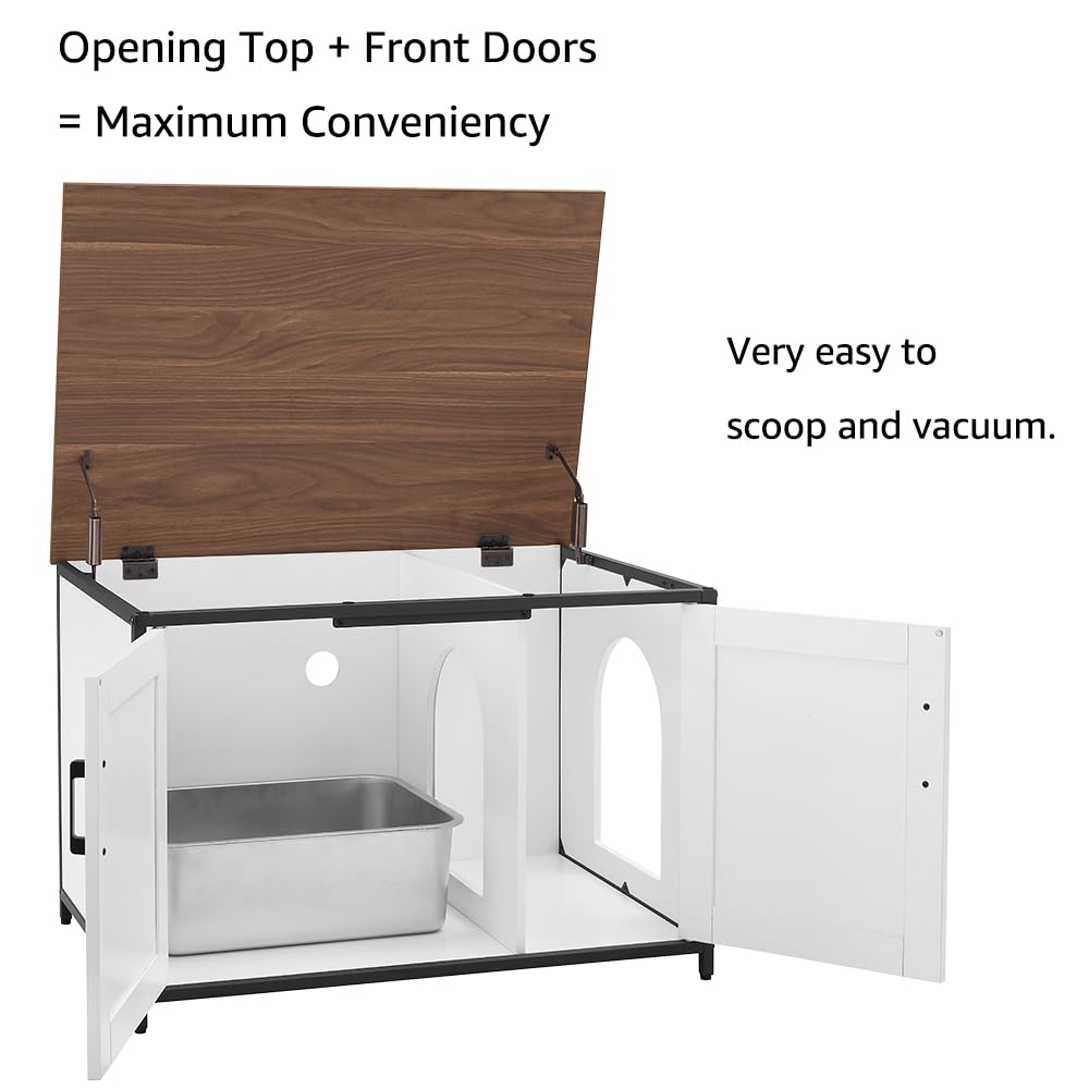 unipaws Extra Large Cat Litter Box Enclosure Furniture with Top Opening, XL Washroom Bench for Cats with Removable Divider, Jumbo Automatic Litter Box Cover and Hidden Cat Box unipaws