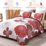 King Quilt Sets Red Floral Pattern Quilt Bedding Set, 3 Pieces Botanical Quilt Soft Microfiber Bedspread Coverlet Set, Boho Bed Cover Bedding Set for All Season(104" x 90) Anibedding
