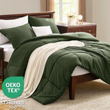 CozyLux Full Size Comforter Sets - Olive Green Comforter Full Size, 3 Pieces Box Stitched Bed Set for All Seasons, Soft Lightweight Bedding Sets with 1 Down Alternative Comforter and 2 Pillow Shams CozyLux