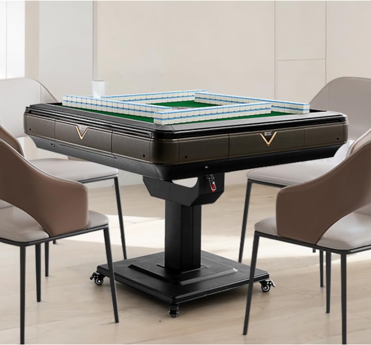 Foldable Automatic Mahjong Table with Wheels 44mm Tiles with 2 Sets of Numbered Tiles (Blue & Green) Suitable for Chinese, Americans, Mahjong Sets for Home & Outdoor Leisure, Gifts For Mahjong Players RISAR