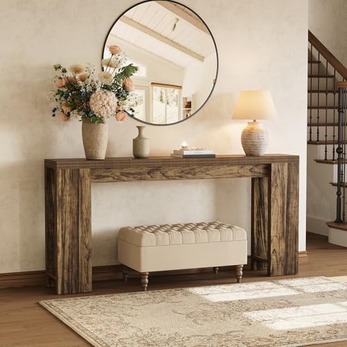 LITTLE TREE 70.9-Inch Long Entryway Table, Narrow Farmhouse Sofa Console Table for Living Room, Hallway, Walnut Brown LITTLE TREE