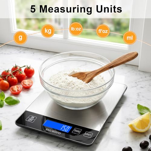 Food Scale, 33lb Digital Kitchen Scale, Stainless Steel Waterproof, 1g/0.05oz Precise Graduation, Grams and Ounces, Dual Power (Battery & USB Charging), for Cooking Baking Weight Loss