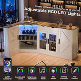 L-Shaped Kitchen Buffet Storage Cabinet - Corner White Sideboards and Buffets with Storage Drawer & Door, 65'' Long Farmhouse Coffee Bar with LED & Wine Rack, Dining Room Islands for Kitchen (White) Gyfimoie