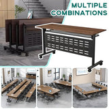 HSHBDDM Folding Conference Table with Flip-Top Design, Locking Wheels & Sturdy Metal Frame, Modular Training Desk for Office, Meeting Room, Classroom & Home Workspace HSHBDDM