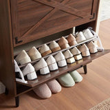 Barnyatoh Shoe Storage Cabinet,Farmhouse Shoe Organizer with 2 Flip Drawers & Barn Door Design,Freestanding Hidden Slim Narrow Shoe Rack Cabinet for Entryway,Foyer,Hallway,Walnut Barnyatoh