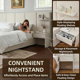 QNZK King Bed Frame with Storage & Built-in Nightstands, Velvet Upholstered Platform Bed Frame with Drawers & 2 Floating Storage Shelves, Noise-Free, No Box Spring Needed, Easy Assembly, Beige QNZK