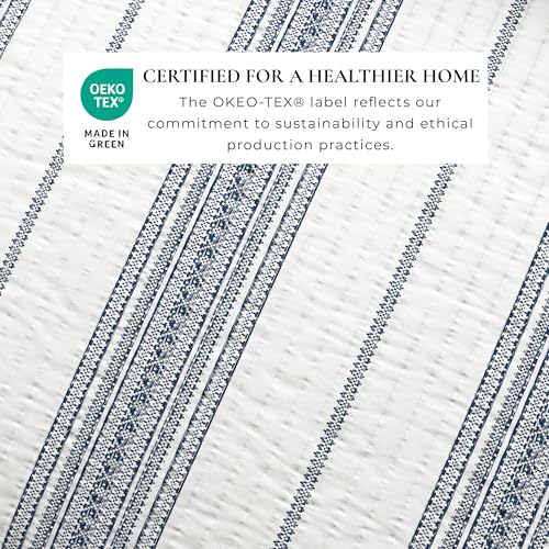 Great Bay Home Full/Queen Reversible Quilt Bedding Set - All Season, Modern, Lightweight Bedspreads - White & Navy Striped Coverlets (Includes 1 Quilt, 2 Pillow Shams) Great Bay Home