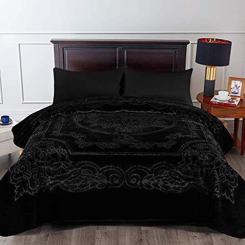 JML Fleece Blanket King Size, Heavy Korean Style Faux Mink Blanket for Winter, 85 x 95 Inches- 9 Lbs, Single Ply, Soft Thick Warm Raschel Home Decor for Fall, Fluffy Cozy Bedding Gift, Black JML