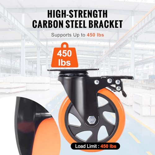 VEVOR Caster Wheels, 5-inch Swivel Plate Casters, Set of 4, with Security A/B Locking No Noise PVC Wheels, Heavy Duty 1800 lbs Load Capacity, Non-Marking Wheels for Cart Furniture Workbench VEVOR