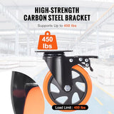 VEVOR Caster Wheels, 5-inch Swivel Plate Casters, Set of 4, with Security A/B Locking No Noise PVC Wheels, Heavy Duty 1800 lbs Load Capacity, Non-Marking Wheels for Cart Furniture Workbench VEVOR