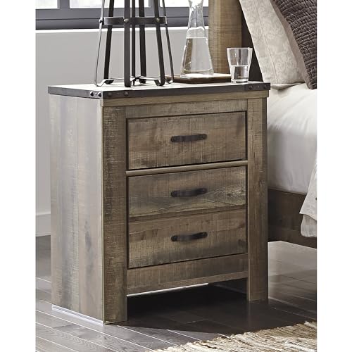 Signature Design by Ashley Trinell Rustic 2 Drawer Nightstand with USB Charging Stations, Warm Brown - WoodArtSupply