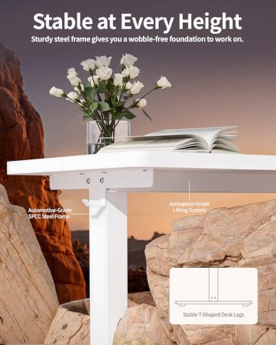 BIZUM Standing Desk Electric Adjustable Computer Desk-Stand up Desk Office Gaming Home Office Memory Desks 48x24 inches White BIZUM