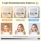 Fameill Vanity Desk with Mirror and Lights, White Makeup Table and Chair Set with 2 Storage Drawers&Cabinet&Shelves, Small Vanity Desk for Bedroom, 3 Lighting Mode Fameill