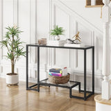 Yaheetech 42 Inch Console Table, Tempered Glass Entryway Table, 2-Tier Sofa Tables with Storage Shelves, Entrance Tables for Hallway Living Room, Black Yaheetech