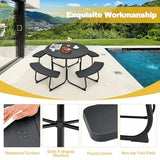 Tangkula 8 Person Picnic Table, Outdoor Round Picnic Table with 4 Built-in Benches, Umbrella Hole, Metal Frame & HDPE Tabletop, Outside Table and Bench Set for Backyard, 2300lbs Weight Capacity Tangkula