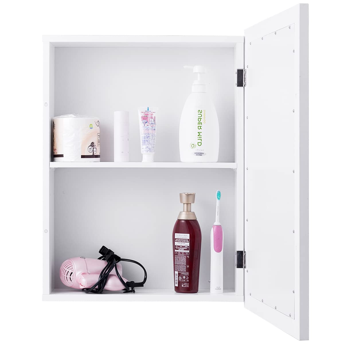 Tangkula Mirrored Bathroom Cabinet, Wall Mount Storage Organizer, Medicine Cabinet with Single Doors - WoodArtSupply