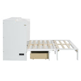 P PURLOVE Full Murphy Bed with Large Drawers, Wood Cabinet Bed with USB Port, No Box Spring Needed, Easy Assembly (White) P PURLOVE