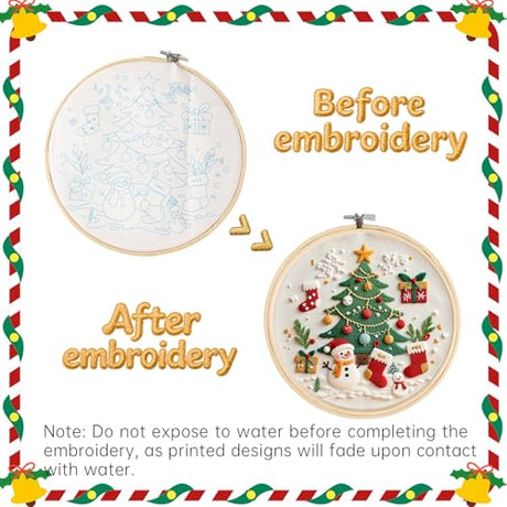 TUIFOQU Christmas Embroidery Kit, 4 Pack Beginner Embroidery Kit for Adults, Including Pattern, Needles, Cotton Threads and Instructions TUIFOQU