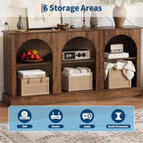 GarveeLife 63" Mid Century Modern TV Stand, Modern Console Table with Charging Station for Entryway Living Room, Modern Entertainment Center 3-Tier Rustic Brown Media Console for TV Up to 65 70 Inch GarveeLife