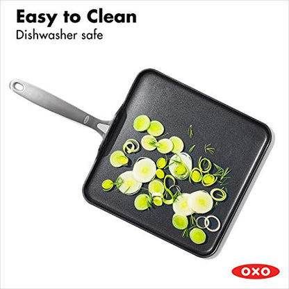 OXO Enhanced 11" Griddle Pan, PFAS-Free Ceramic Nonstick, Durable Hard Anodized Cookware, Scratch Resistant, Stainless Steel Handle, Good Grips, Dishwasher/Oven Safe, Black