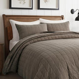 EVERGRACEHOME 100% Cotton Box Stitch Quilt Bedding Set King Size 3 Pieces, Garment-Washed Lightweight Soft Cozy Coverlet, Oversized Quilted Bedspread Sets with 2 Shams for All Season, Mocha Brown EVERGRACEHOME