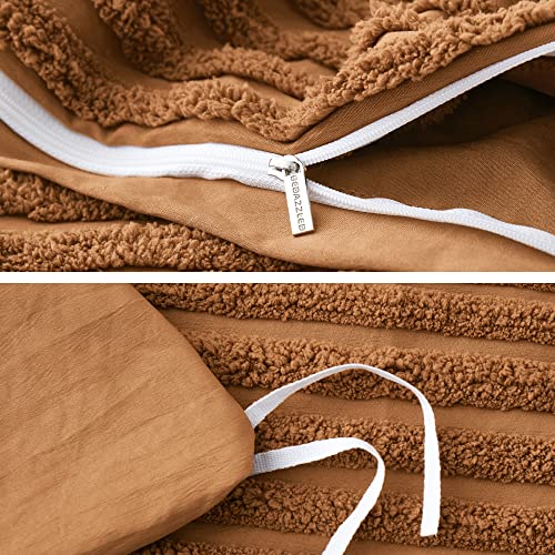 BEDAZZLED King Size Duvet Cover, 5 Pieces Pumpkin Brown Textured Duvet Cover Sets, Soft and Breathable Boho Tufted Bedding Comforter Cover Set for Gifts, Comforter Not Included (Pumpkin Brown, King) BEDAZZLED